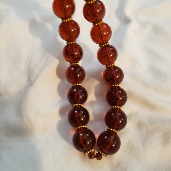 Faux Amber Ball Necklace 18" - Picture 2 of 6